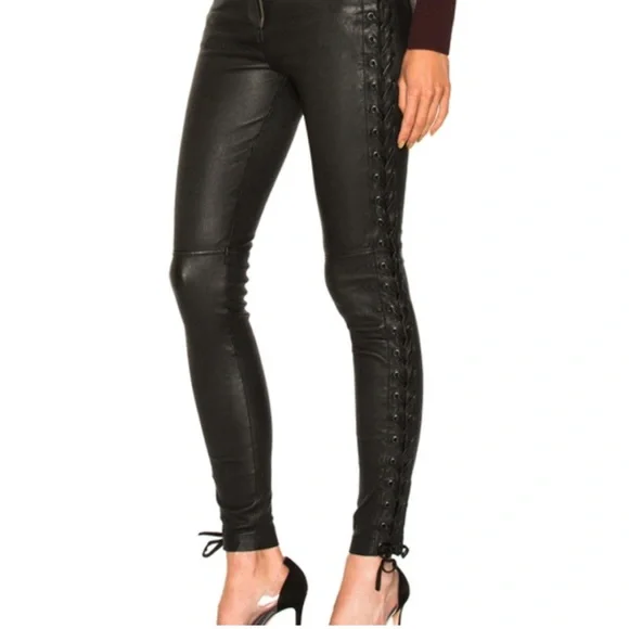 A.L.C. ‘Dent’ Black Lace-Up Leather Pants Size 2 - Picture 1 of 14